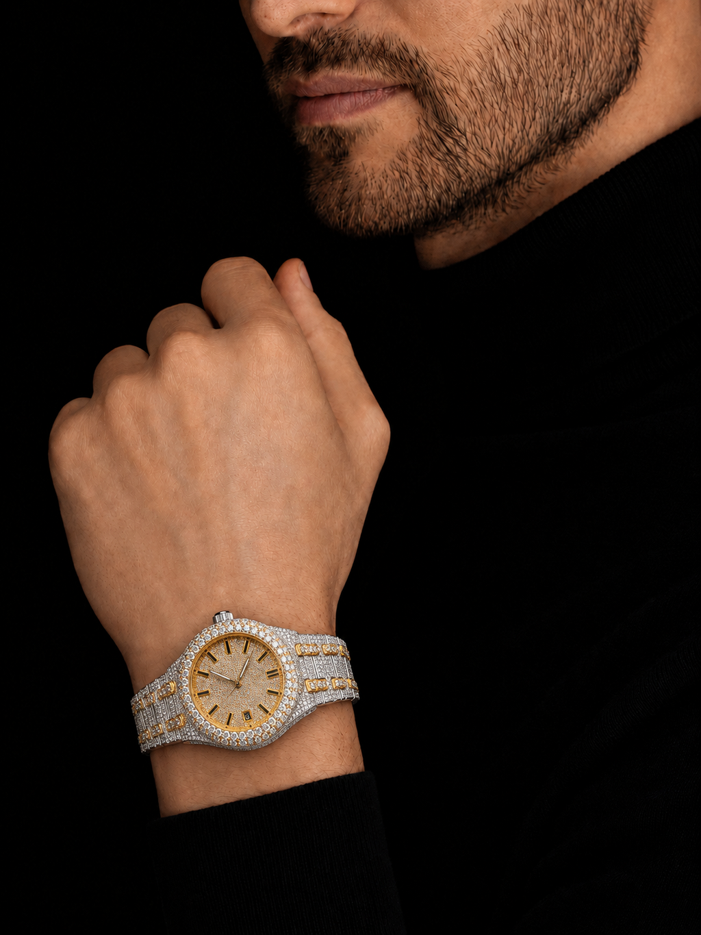 VVS Moissanite Bust Down Watch 41mm Iced Out Two Tone