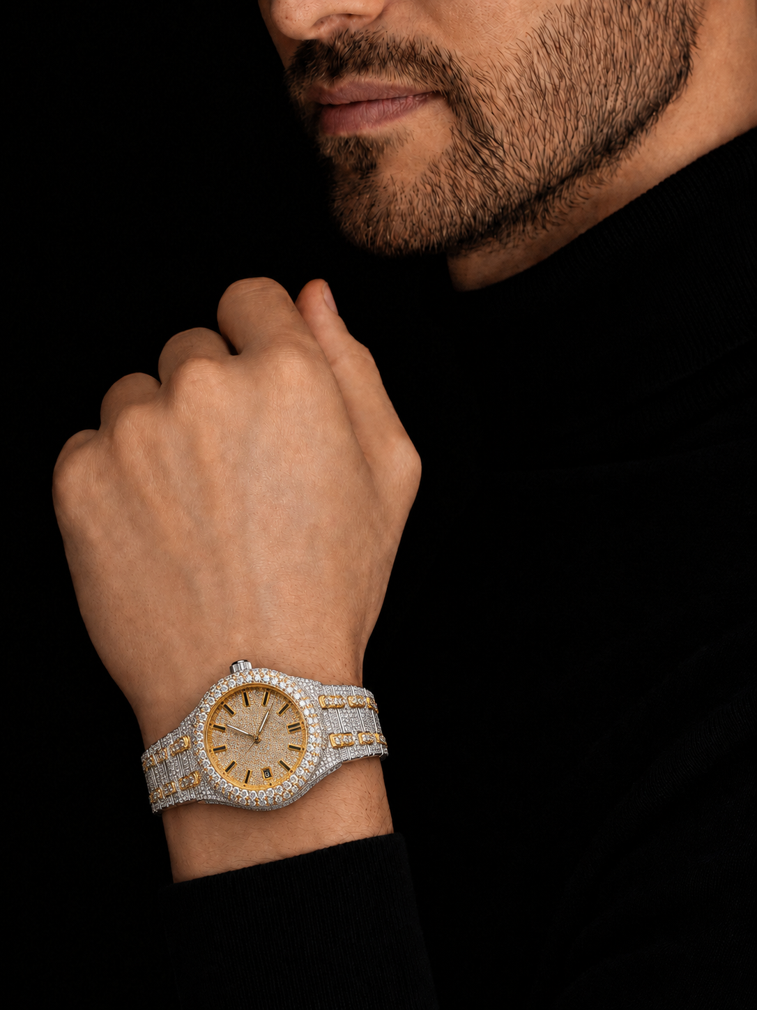VVS Moissanite Bust Down Watch 41mm Iced Out Two Tone