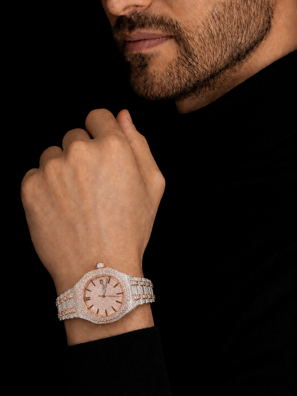 VVS  Moissanite Iced Out Watch for Men's Rose Gold Two Tone Bust Down