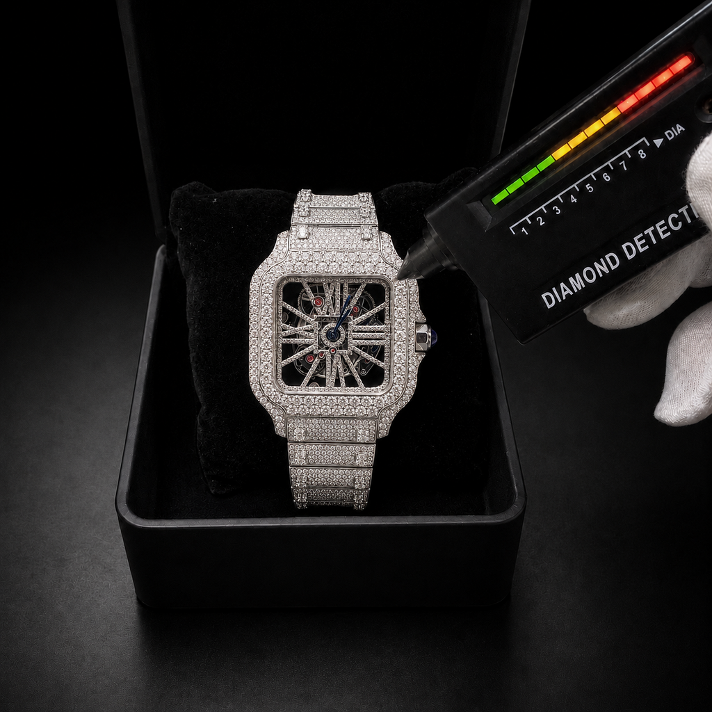 Men’s Skeleton Iced Out Watch VVS1 Moissanite Roman Dial Luxury Hip Hop Jewelry