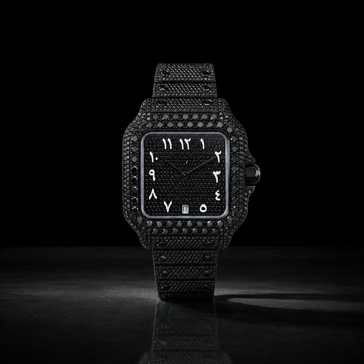 Men’s Black Iced Out Arabic Dial Watch  Fully Bust Down