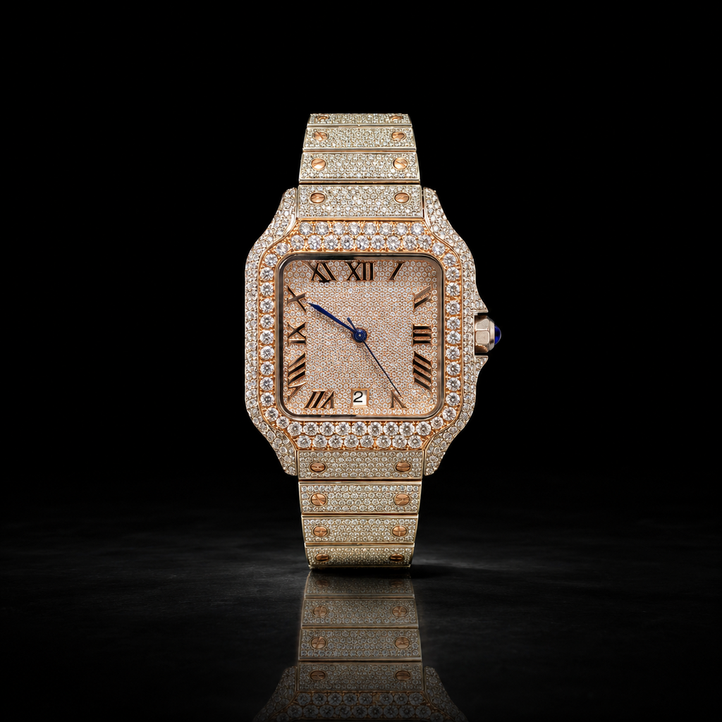 Men's Rose Gold Roman Dial VVS Moissanite Iced Out Watch