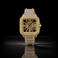 Two Tone Yellow Gold White Gold Iced Out Watch for Men Skeleton Style