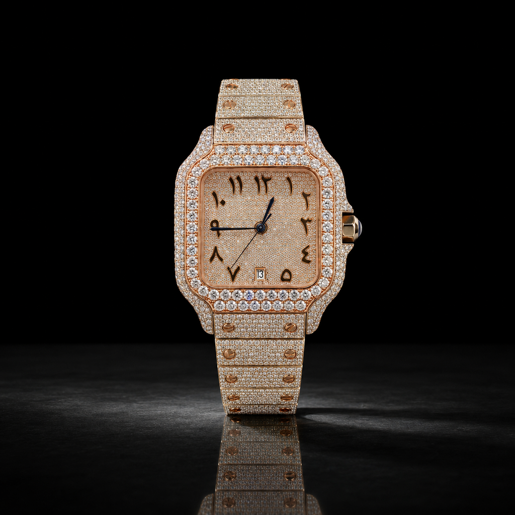 Men’s Two Tone Moissanite Iced Out Watch with Arabic Dial