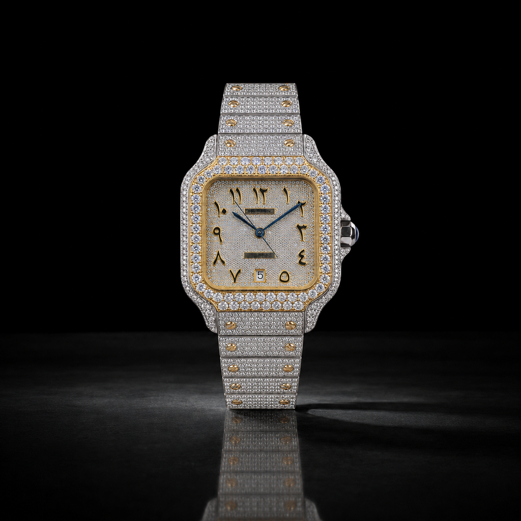 Men’s Luxury Bust Down Skeleton Watch Two Tone White Yellow Gold Finish