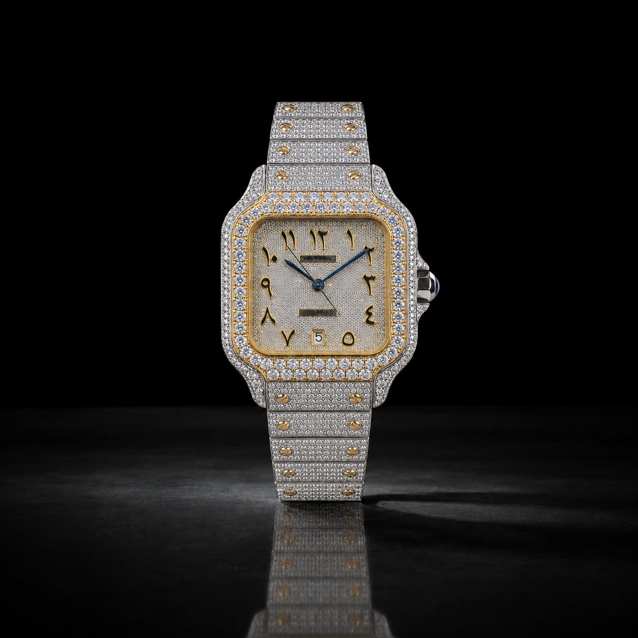 Men’s Luxury Bust Down Skeleton Watch Two Tone White Yellow Gold Finish