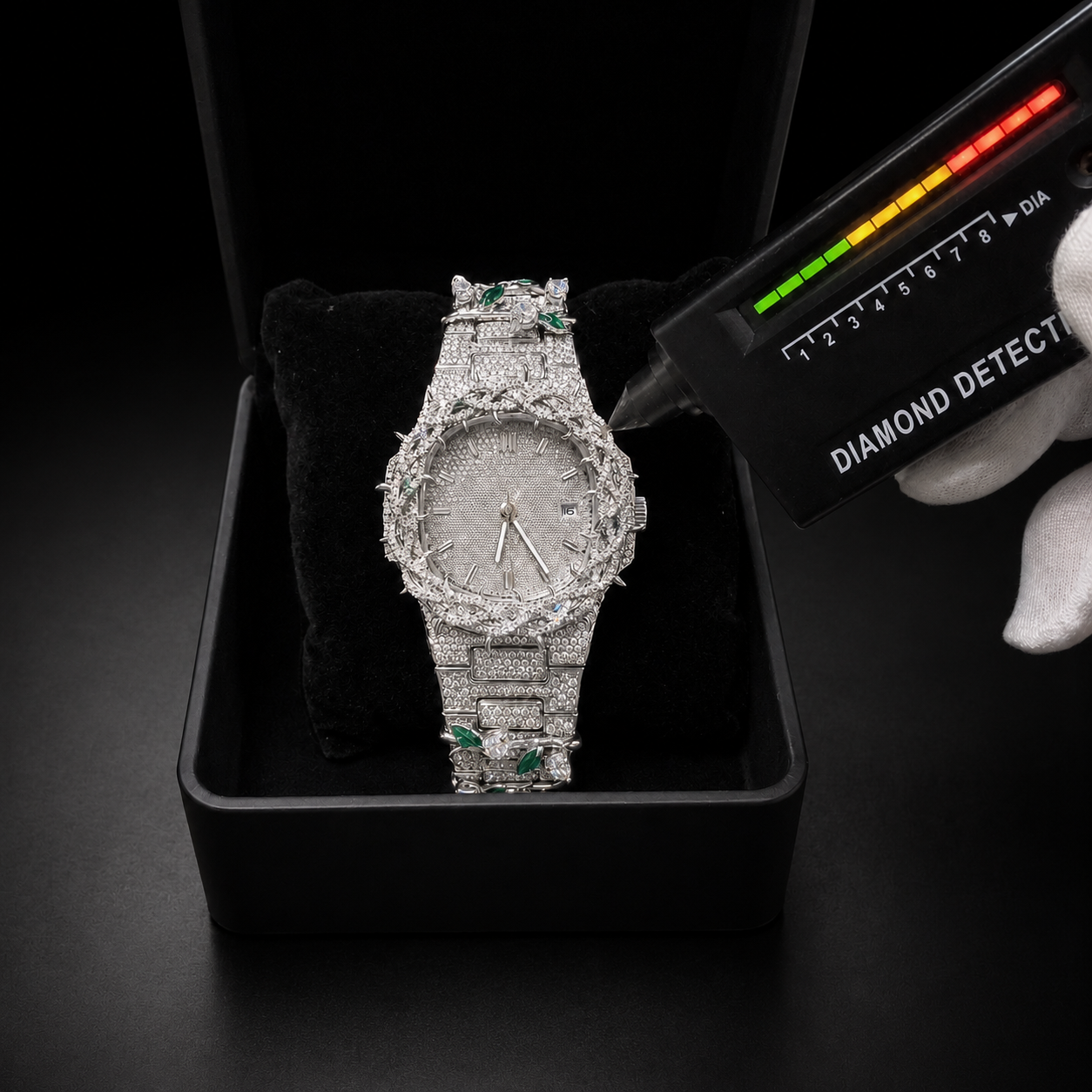 White Gold Finish Thorn Iced Out Watch for Men Hip Hop Bust Down Jewelry