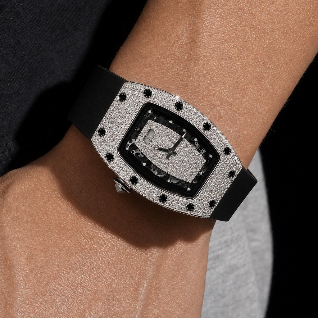 VVS Moissanite Iced Out Men’s Watch 31mm Bust Down Rubber Strap