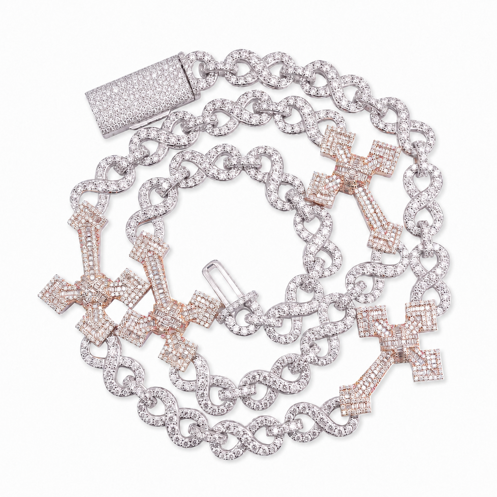 15mm Men’s Iced Out Cross Chain with Infinity Links