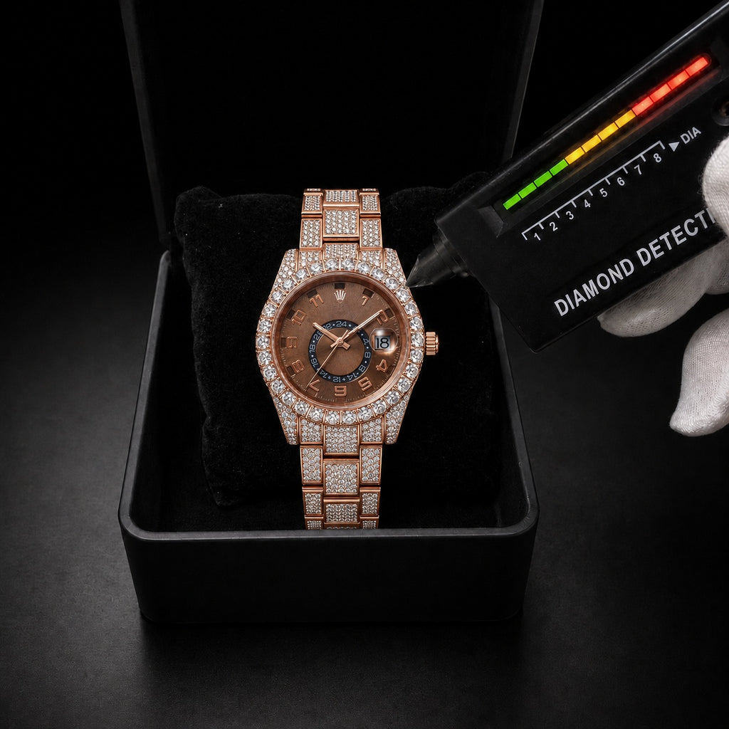 Rose Gold Finish Bust Down Watch for Men Iced Out Luxury Watch